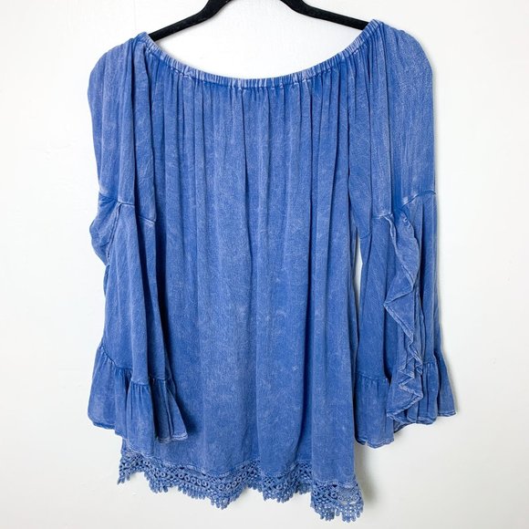 Altar'd State blue boho off the shoulder swing blouse bell split sleeve medium - Picture 7 of 7
